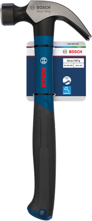 مطرقة Bosch ذات مخلب، رأس منحني من الفولاذ الكربوني، وزنها 20 أونصة.